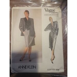 Vtg 1986 Vogue Pattern 1755‎ American Designer Anne Klein Jacket Blouse Skirt